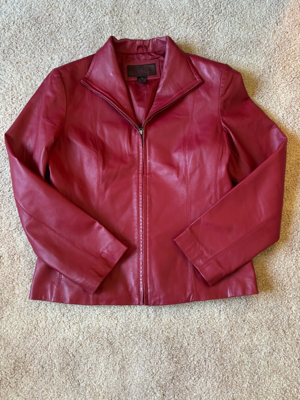 Women’s Red Leather Zip-Front Jacket